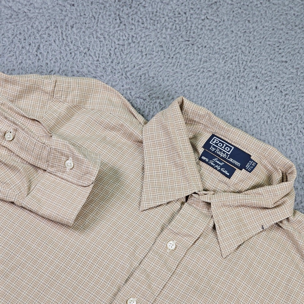 Vintage Polo Ralph Lauren Shirt Mens XL Beige Check Lowell Button Down 90s